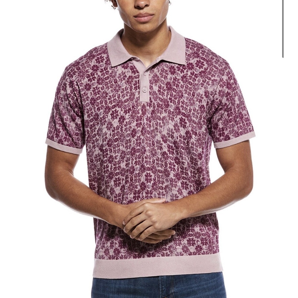 Robert Graham Vesey Knit Polo Sweater Shirt Classic Sz M Short Sleeve Purple NWT